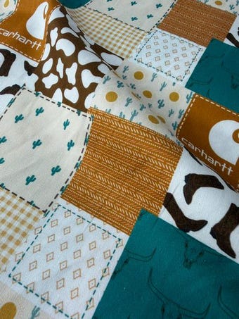 Western Patchwork Workwear Cotton Fabric on 100% woven cotton fabric