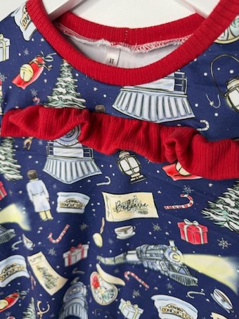 Custom Magical Express Train Christmas Pajama Dress — handmade children's apparel, Christmas pajamas and holiday dresses
