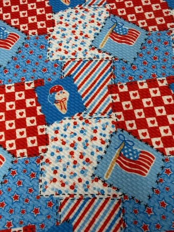 Americana Heart Patchwork Bullet Fabric on bullet liverpool knit fabric