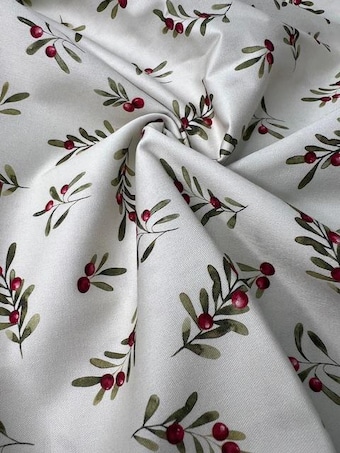 Holly & Berry Cotton Fabric - 58-60" Wide 4oz Quilting Cotton - Holiday Foliage Print on 100% woven cotton fabric