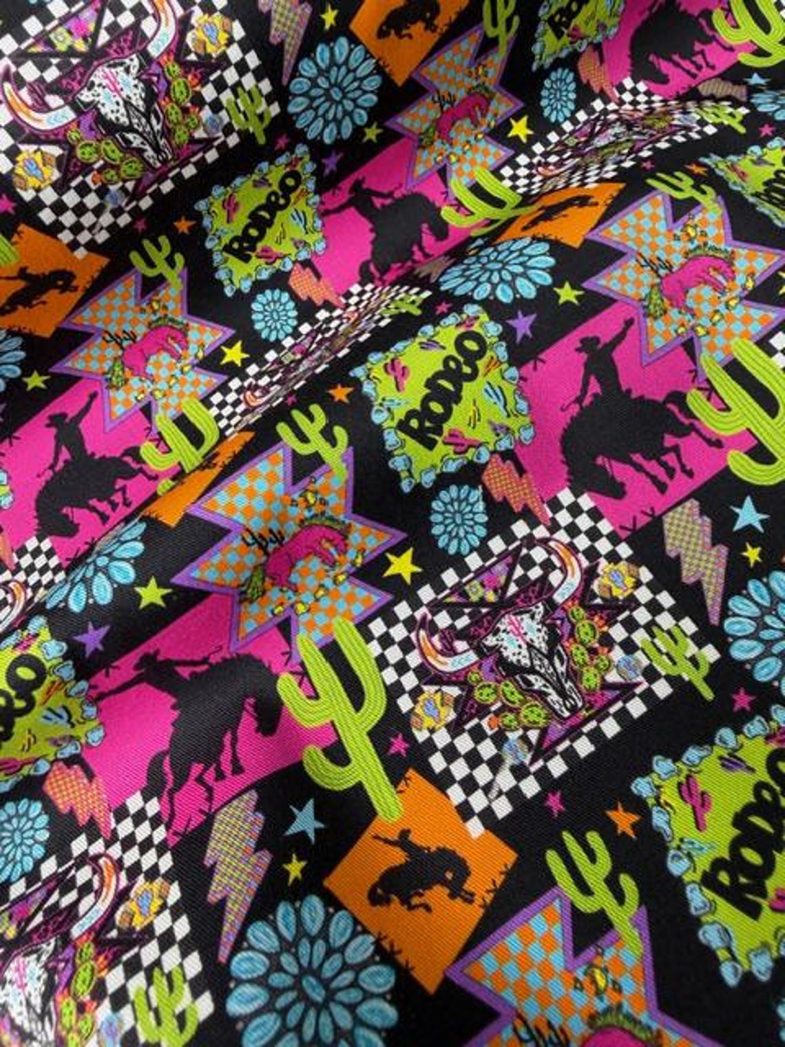 Retro Neon Rodeo Cotton Fabric - 