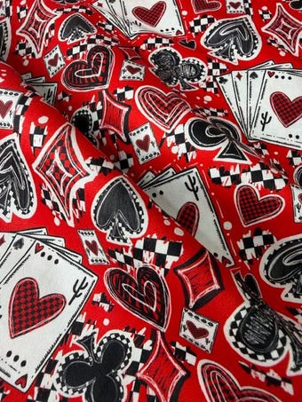 Western Queen of Hearts Cotton Fabric on 100% woven cotton fabric