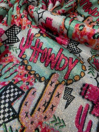 Howdy Western Holographic Spandex Fabric on other fabric