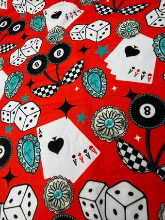 Red Western Rockabilly DBP Fabric on double brushed poly fabric