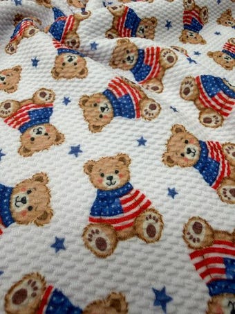 Americana Teddy Bear Bullet Fabric on bullet liverpool knit fabric