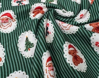 Red and Green Cameo Christmas DBP Fabric, Reindeer, Gingerbread, Bows, Candy Cane, Teddy Bears. Adorable Super Soft Christmas Fabric.