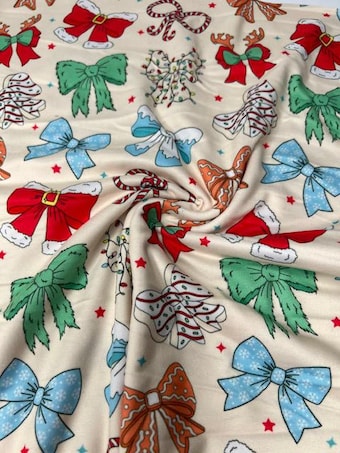Christmas Bows DBP Knit Fabric: Reindeer on double brushed poly fabric