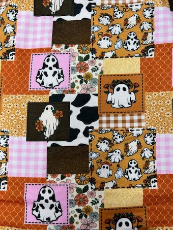 Spooky Western Halloween DBP Fabric: Ghosts on double brushed poly fabric