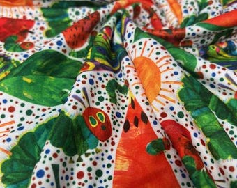 Storybook Friends DBP Fabric - Double Brushed Polyester Knit - Worm, Butterfly & Fruit Print by the Yard