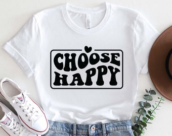 Choose Happy SVG PNG, Happy Face Svg, Inspirational Svg, Positive Quote Svg, Manifestation Svg, Motivational Svg, Retro Wavy Letters Svg