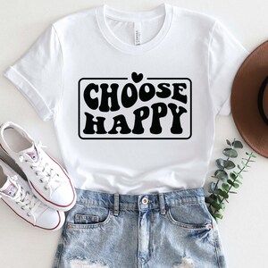 Escolha Happy SVG PNG, Happy Face Svg, Inspirational Svg, Positive Quote Svg, Manifestation Svg, Motivational Svg, Retro Wavy Letters Svg