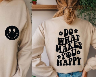 Do What Makes You Happy Svg Png, Smiley Face Svg, Cute Svg Png, Wavy Text Letters Svg, Aesthetic Svg Png, Happy Face Svg Cut File For Cricut