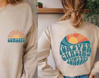 Forever Chasing Sunsets Svg Png, Retro Summer Quote Svg, Esthetische Summer Beach Svg, Summer Saying Svg, Golvende Letters Svg Cut File For Cricut