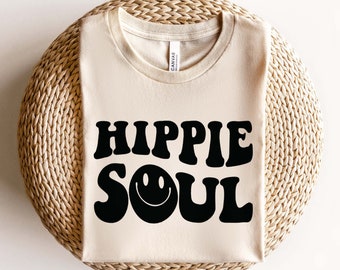 Hippie Soul SVG PNG, Good Vibes SVG, Retro wellig Text SVG, Smiley Gesicht, trendiges Shirt Sublimation Design, digitale Basteldateien für Cricut