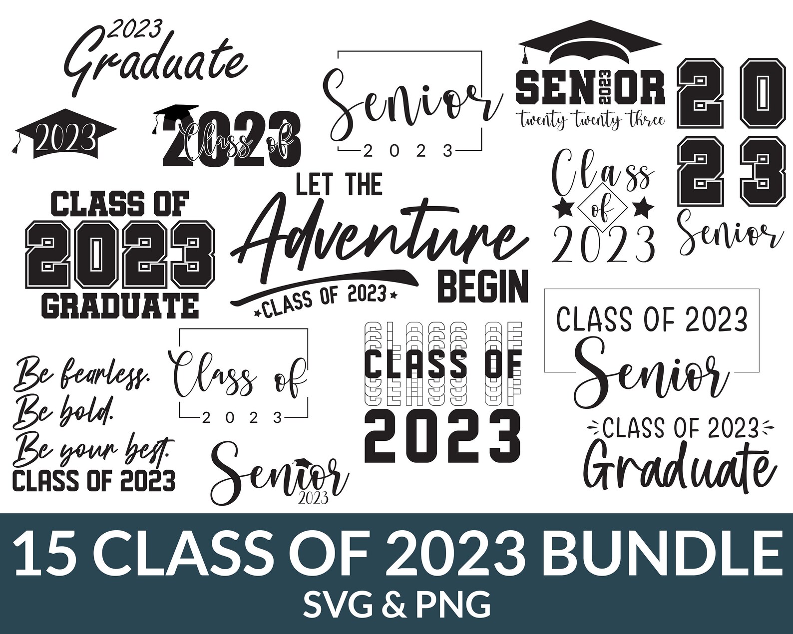 Hand Lettered Graduation Class of 2023 Svg Bundle Hand Lettered, Graduation 2023 Svg Png, Senior ...