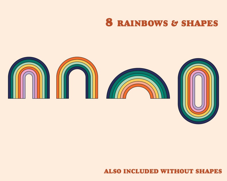 Retro 70s Graphic Elements, Hippie Digital Clipart Retro Set 70’s ...