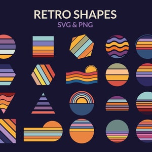 Retro Geometric Sunset Svg Bundle, vintage Rainbow Color Lines, Retro Sunset Geometric Shapes Set, Abstract 1970s