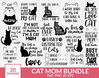 Cat Mom svg Bundle, Funny Cat svg, Kitten svg, Cat lady svg, Crazy cat lady svg, Cat quotes svg, Cat lover svg, Kitty svg, Cut File Cricut