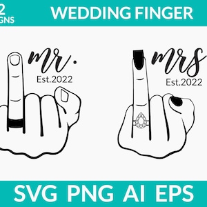 Wedding Finger svg, Anello di fidanzamento svg, Mr and Mrs Est 2022 svg, anello a forma di pera svg, anello di diamanti sposa, marito moglie svg