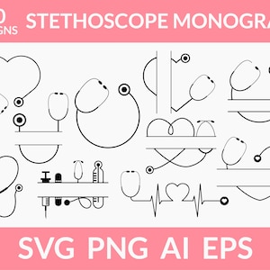 Stethoskop Split Monogramm svg Bundle, Krankenschwester svg Bundle, Stethoskop Herz, Handgezeichnete Krankenschwester svg, Krankenschwester Monogramm, Krankenschwester Cut File Für Cricut