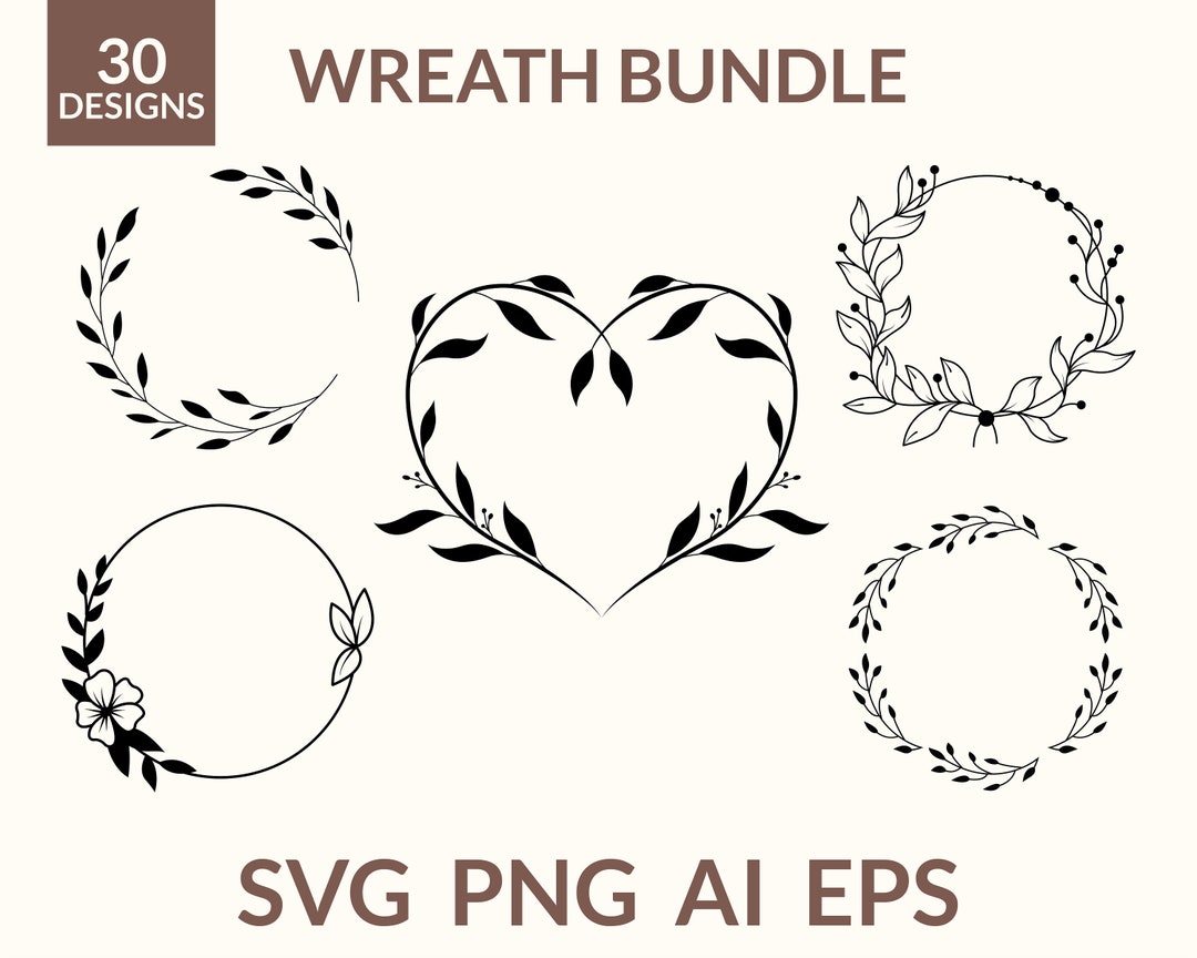 Wreath Svg Bundle, Circle Monogram Svg, Wedding Wreath Svg, Floral ...