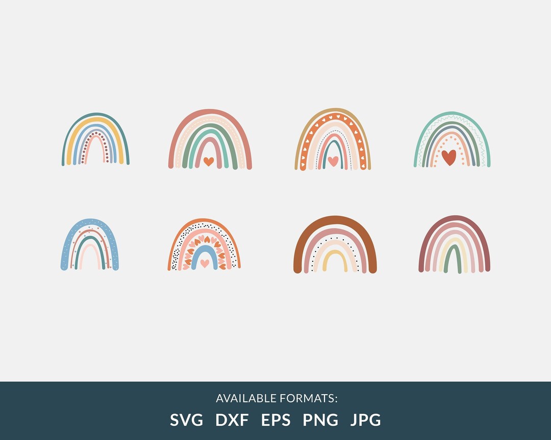 Boho Rainbow Svg Bundle, Cute Rainbow Svg, Boho Rainbow Clipart , Boho ...