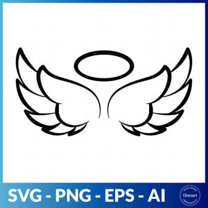 Angel Wings With Halo Svg Png, Angel Wing Svg, Angel Wings Outline Svg, Silhouette Svg, Memorial Svg