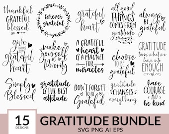 Gratitud SVG Bundle, Gratitud Quote SVG, Grateful Svg, Farmhouse Quotes Svg, Thankful Svg Bundle, Blessed, Family, Cricut, Silhouette