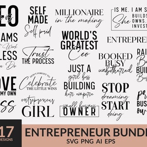Pakiet Entrepreneur Svg, Właściciele małych firm Svg, Kobieta biznesu Svg, Boss Babe Svg, Cytaty motywacyjne Svg, Przedsiębiorczość Svg, Cricut