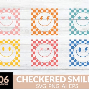 Checkered Smiley Face Svg Bundle, Checkered Pattern Svg, Smiley Face Svg, Retro Happy Face Svg, Aesthetic Smiley Svg, Funny Smiley Svg, Png