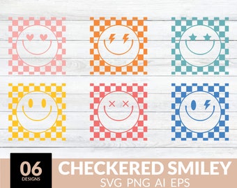 Checkered Smiley Face Svg Bundle, Checkered Pattern Svg, Smiley Face Svg, Retro Happy Face Svg, Aesthetic Smiley Svg, Funny Smiley Svg, Png