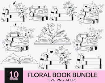 Floral Book SVG, Book with Flowers Svg, Book Svg, Book Lover Svg, Reading Svg, Flowers with Book, Pretty Book, Flowers Growing Out of a Book