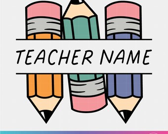 Pencil Name Frame Svg, Pencil Monogram Svg, Teacher Name Svg, School Supplies Svg