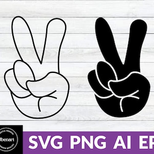 Paz Mano SVG PNG, Signo de la paz Svg Archivo de corte para Cricut, Signo de la mano de la paz Svg, Dibujo lineal Paz Svg