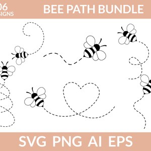 Bee Path svg Bundel, Honingbij svg, Bijensporen svg Bestand voor Snijmachines, Hommel svg, Stippellijnen Bee svg, Queen Bee svg, Honingbij