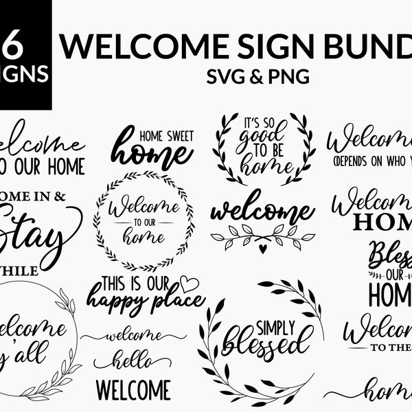 Welcome sign svg bundle, welcome to our house svg, farmhouse sign svg, welcome svg for sign, round door sign svg