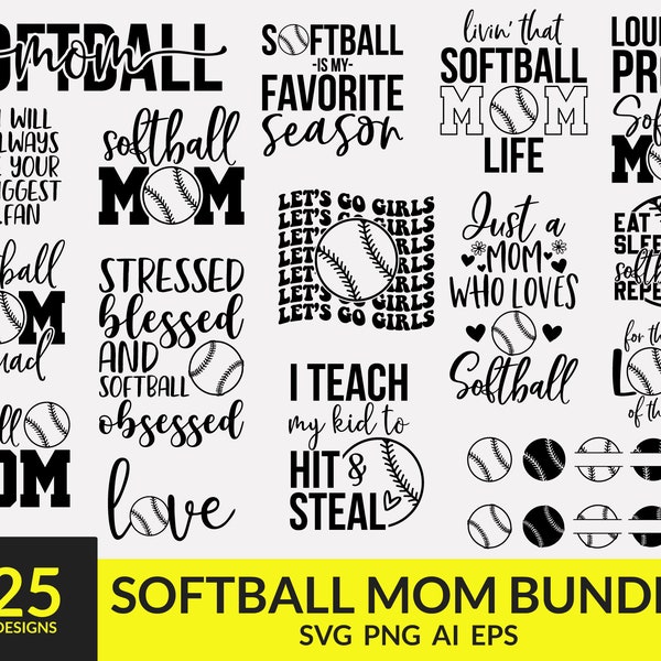 Softball Mom SVG Bundle, Softball svg, Softball Clipart, Sports svg, Ball Mom svg, Softball Girl svg, Softball Cut Files, Softball Quote svg