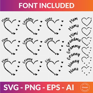 Nome de neto de coração personalizado Svg, texto personalizado de coração Svg, camisa de mãe personalizada Svg, nomes de coração Svg