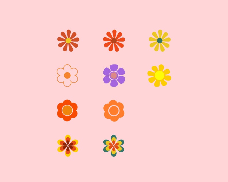 Retro Flower Svg Bundle Groovy Flowers Svg Retro Flower Etsy