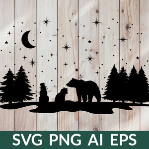 Winter Scene SVG Cut File pour Cricut, Winter Bear Scene Svg, Bear svg, Snowy Woods Svg, Pine Trees Svg, Snowy Forest Svg, Snow Scene Svg