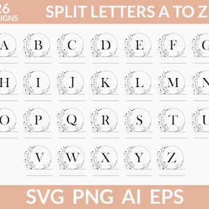 Split Monogramm Alphabet svg, Split Monogramm Buchstaben svg, Blumen Alphabet Monogramm, Monogramm Schrift Alphabete, Split Monogramm Frame Alphabet,