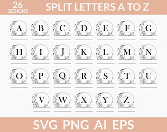 Split Monogram Alphabet svg, Split Monogram Letters svg, Flower Alphabet Monogram, Monogram Font Alphabets, Split Monogram Frame Alphabet,