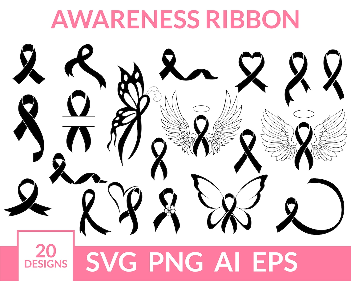 Awareness Ribbon Svg Bundle Cancer Ribbon Svg Breast Cancer Etsy
