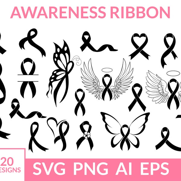 Awareness Ribbon svg Bundle, Cancer Ribbon svg, Breast Cancer svg, Survivor Ribbon svg, Breast Cancer Awareness svg, File for Cricut