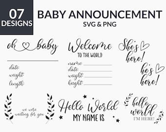 赤ちゃん誕生のお知らせサイン SVG バンドル、赤ちゃんの成長の節目 SVG、出産統計 SVG、赤ちゃん誕生のお知らせ SVG、赤ちゃん誕生のお祝い SVG、赤ちゃんサイン SVG