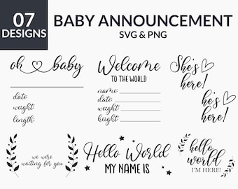 Baby Announcement Sign Svg Bundle, baby milestone svg, birth stats svg, baby birth announcement svg, welcome baby svg, baby sign svg