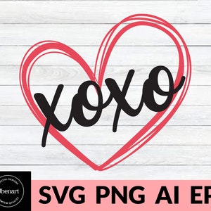 Hugs and Kisses SVG PNG, Xoxo Svg, Love Shirt Svg, Hand Drawn Heart Svg ...