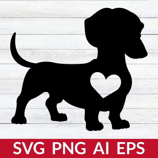 Daschund Svg, Dachshund Dog Svg, Wiener Dog Svg File, Daschund Heart Svg, Dog Lover Svg, Wiener Dog Heart Svg, Dachshund Cut File For Cricut