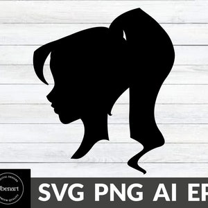 Cabeça de mulher Svg Png, Cabeça de boneca Svg, Cabelo bagunçado Svg, Boneca Svg, Silhueta de boneca, Silhueta de mulher Svg, Rabo de cavalo Svg, Arquivos de corte Svg para Cricut