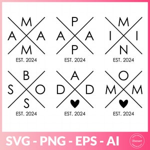 Familienamen Svg, moeder Est 2024 Svg, vader Est 2024 Svg, familienaam Svg Cricut